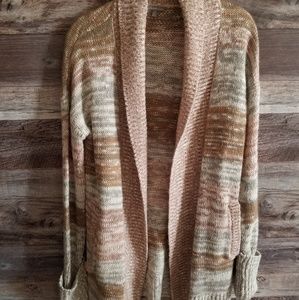 Gray ,beige, striped open front  cardigan
